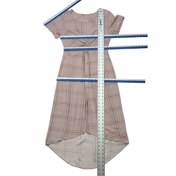 Free People Bon Bon Plaid Grid Printed Twist Dress XS Lilac Short Sleeve Midi - Picture 5 of 12